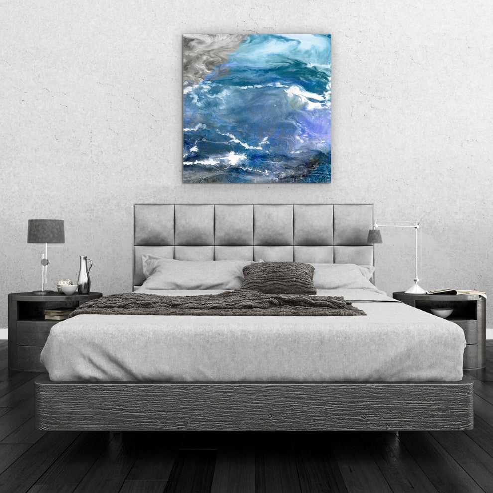 "Glistening Tide B" Frameless Free Floating Tempered Art Glass Abstract Wall Art