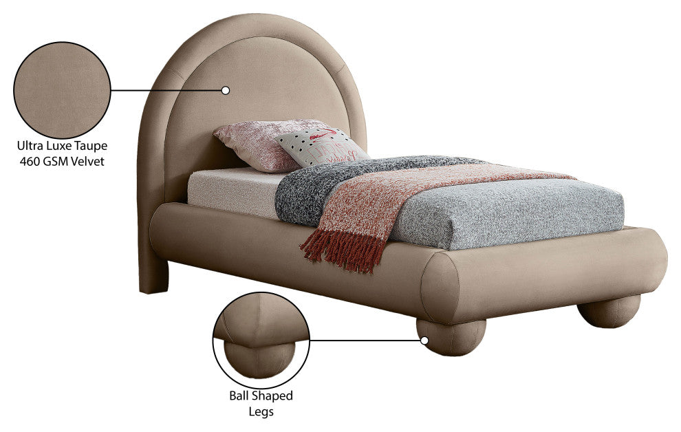 Madrid Upholstered Bed, Taupe, Twin, Velvet