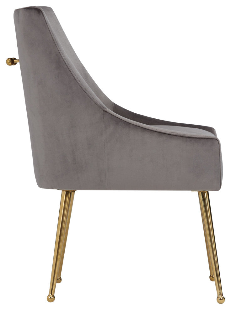 Modrest Castana Modern Gray Velvet and Gold Dining Chair, Set of 2