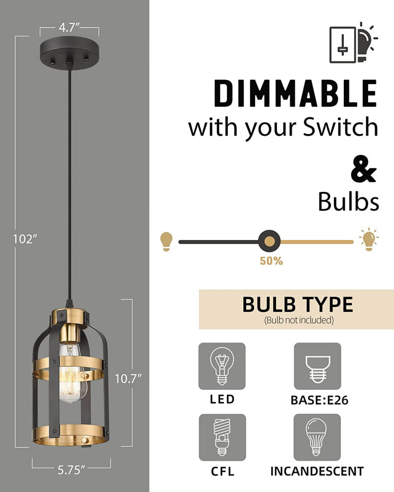 Metal Cage Mini Pendant Lighting Fixture Industrial Hanging Lamp With Black