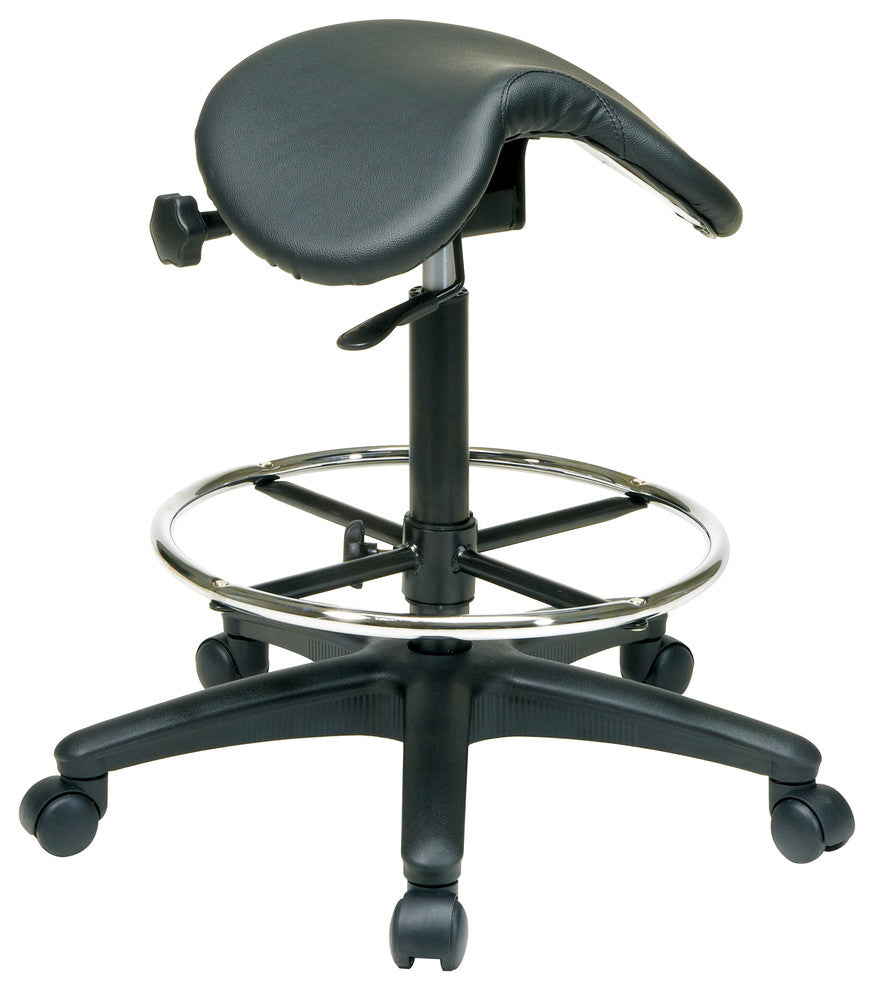 Backless Stool With Saddle Seat, Dual Wheel Carpet Casters, Nylon Base