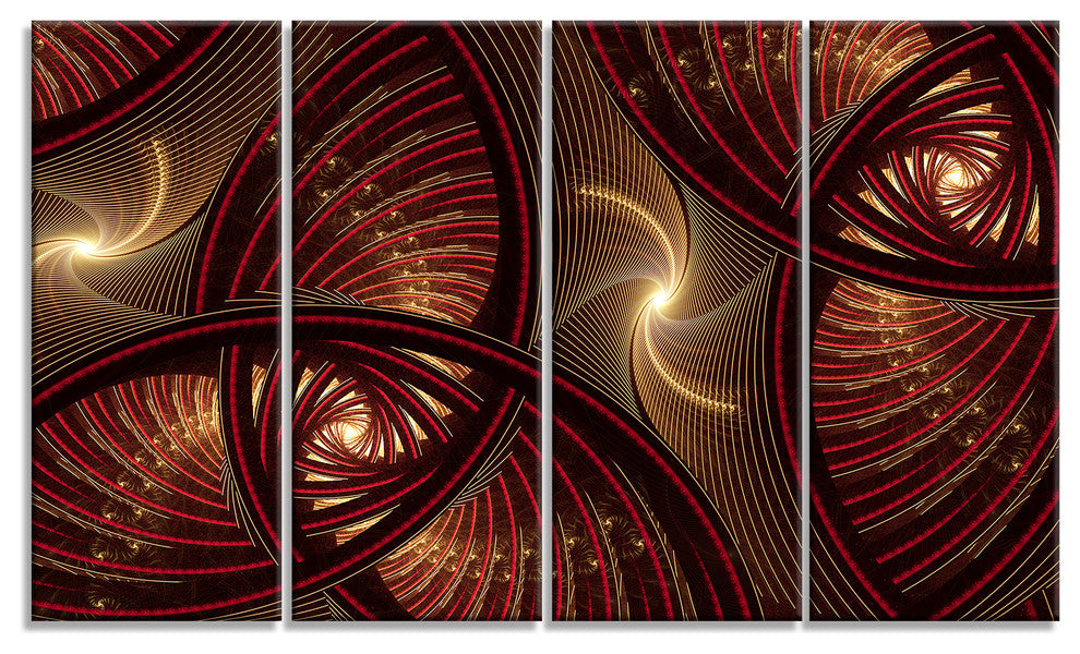 Brown Symmetrical Fractal Pattern, Floral Canvas Art Print, 48"x28", 4 Panels