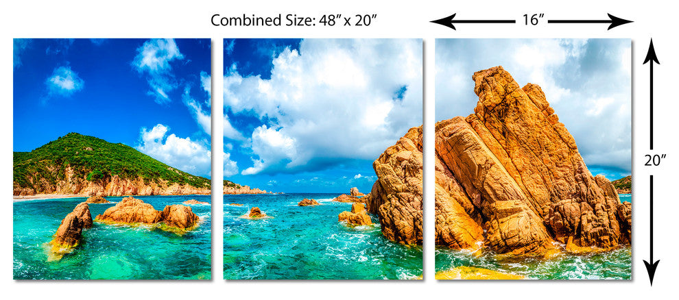 Scenic Ocean Coastline Canvas Print, 3 Panel Split, Triptych Wall Art, 48x20