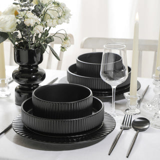 Christian Siriano Lusso Stoneware 16 Piece Dinnerware Set, Black