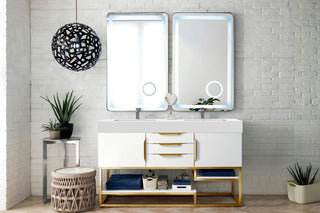 Columbia 59" Double Vanity  White Radiant Gold, White Composite Top