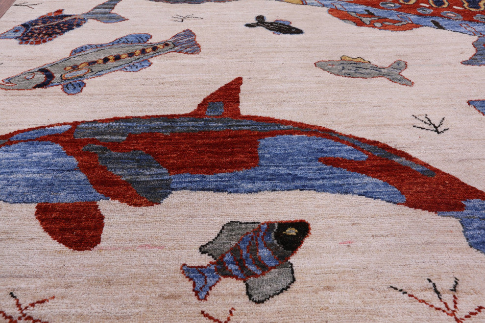 6' 0" X 8' 10" Gabbeh Fish Design Handmade Wool Rug Q10398