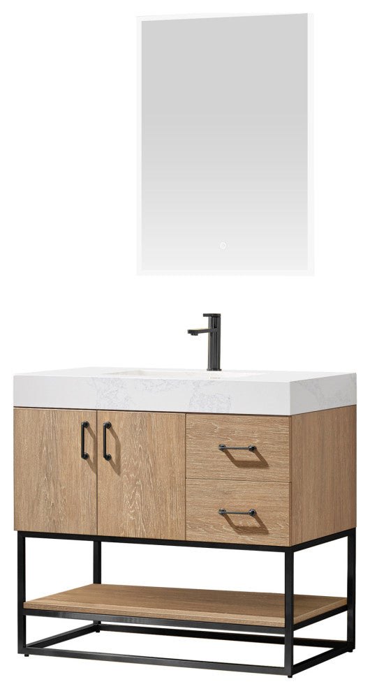Alistair Vanity, North American Oak, Matte Black Hardware, 36", With Mirror