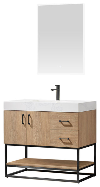 Alistair Vanity, North American Oak, Matte Black Hardware, 36", With Mirror