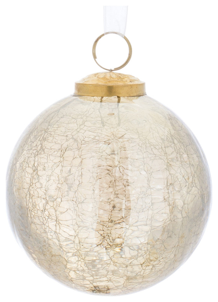 Champagne Crackle Glass Ornament, 6-Piece Set