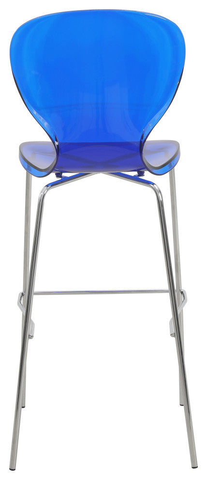 LeisureMod Oyster Acrylic Barstool With Steel Frame Set of 2, Transparent Blue