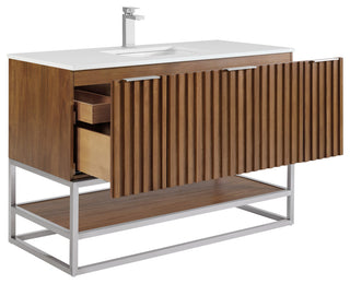 Terra Bathroom Vanity, Walnut/Brushed Nickel, 48", White Quartz Top