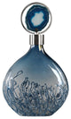 Blue Agate Art Glass Bottle, Elegant Vase Silver Lid Stone