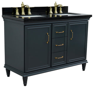 49" Double Vanity, Dark Gray Finish With Black Galaxy And Rectangle Sink