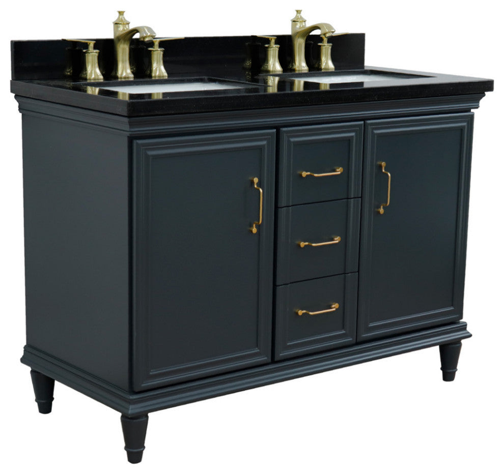 49" Double Vanity, Dark Gray Finish With Black Galaxy And Rectangle Sink