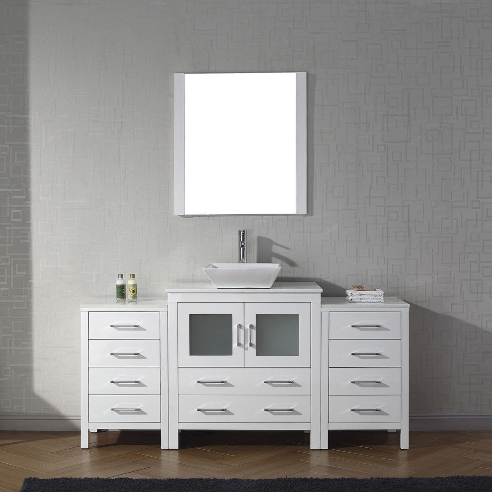 Virtu Dior 68" Single Bathroom Vanity, White With White Top, Faucet and Mirror