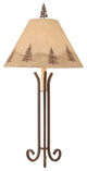 Tall Rust Iron 3-Footed Table Lamp With Pine Tree Shade