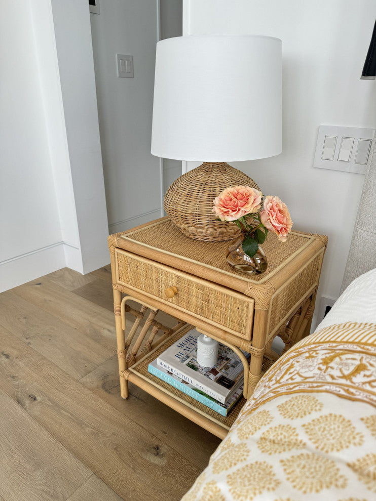 Modern Wicker Table Lamp With White Shade