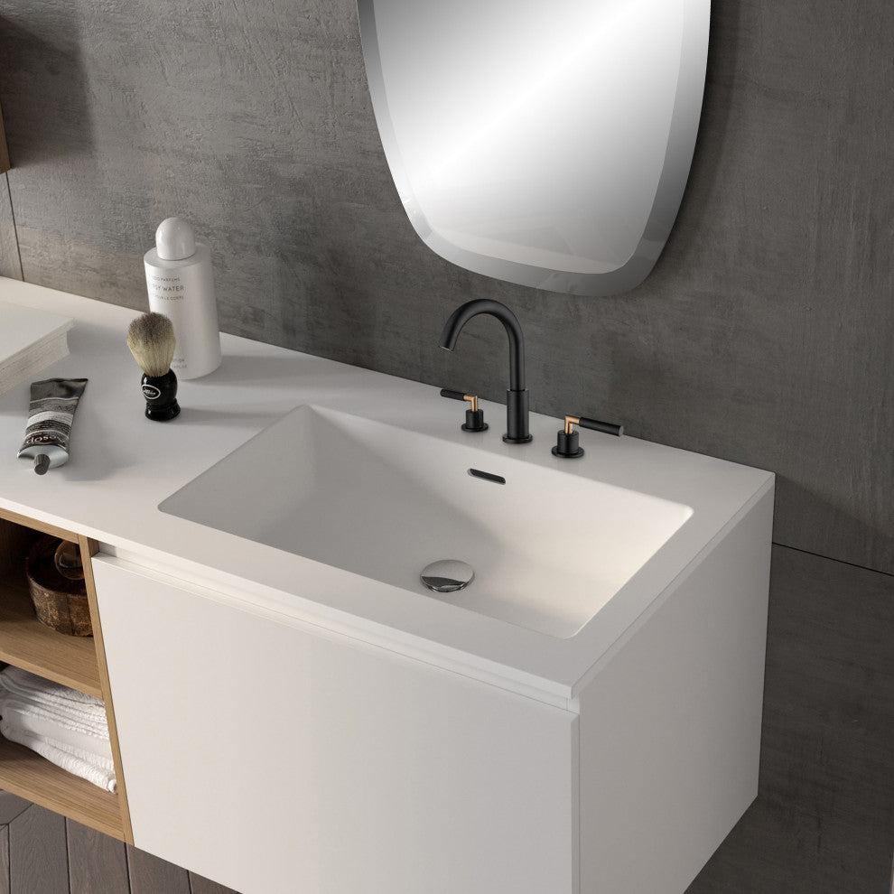 RBROHANT Brass Widespread Bathroom Matte Black Faucet with Waterfall