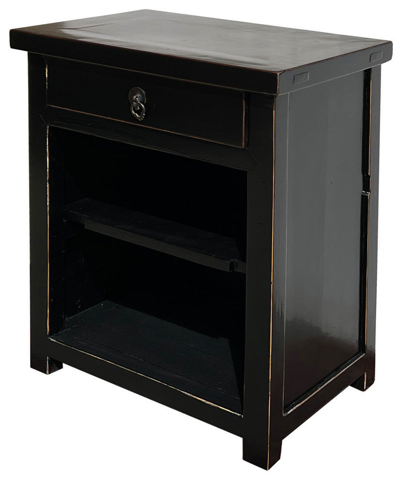 Simple Oriental Black Open Shelf End Table Nightstand Small Cabinet Hcs7667