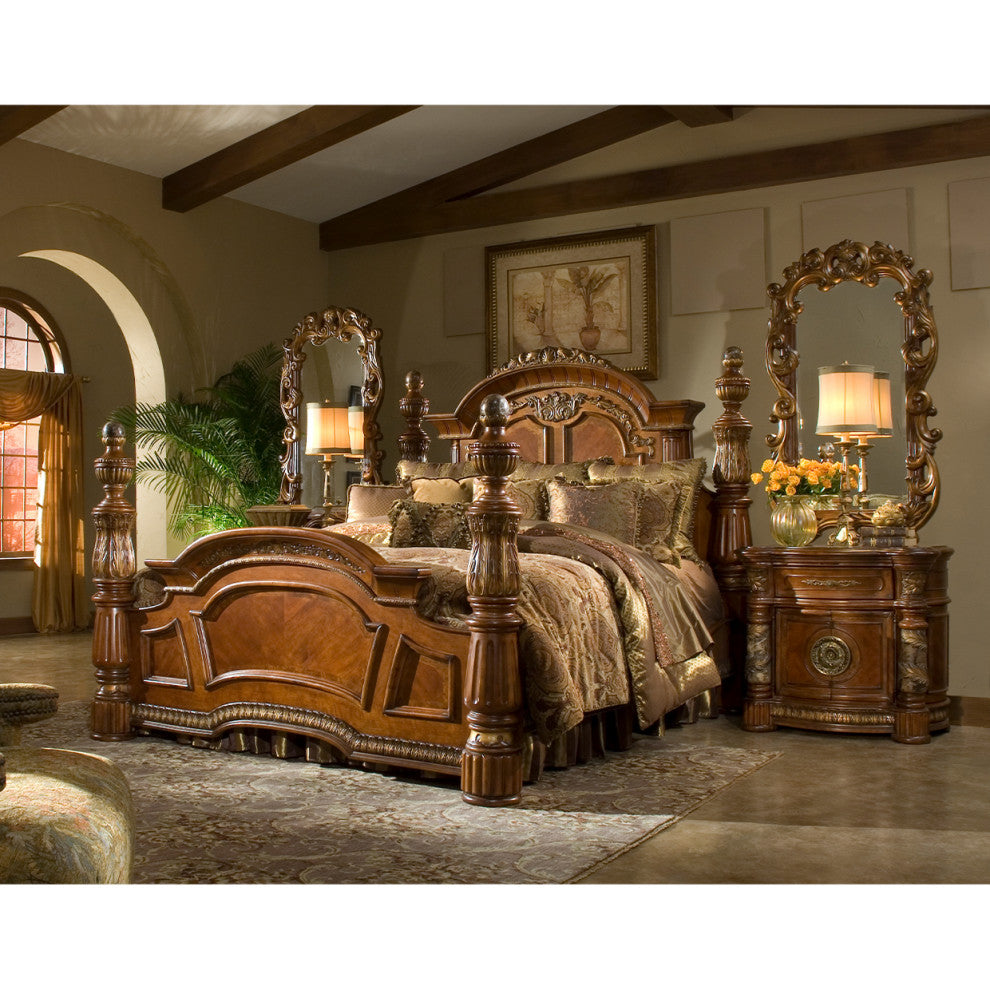 Villa Valencia Cal. King Low Poster Bed, Classic Chestnut