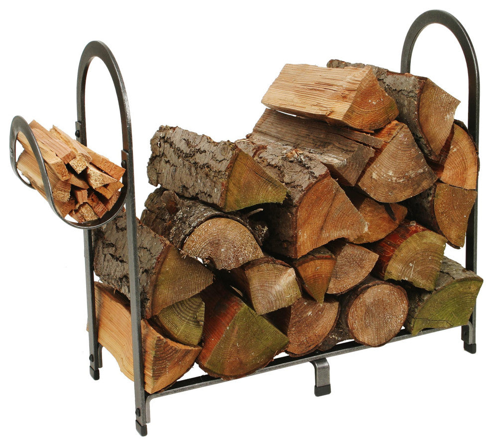 Handcrafted Arch Fireplace Log Rack Hammered Steel