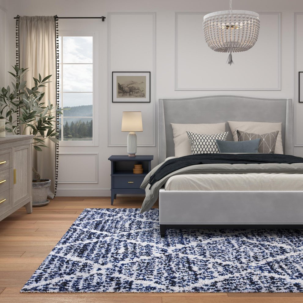 Oasis Delphine Royal Blue and White Polyester Area Rug