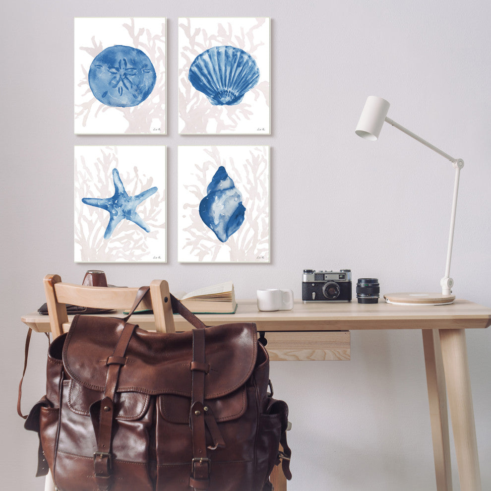 Blue Shells Starfish and Sand Dollar over Seaweed,4pc, each 13 x 19