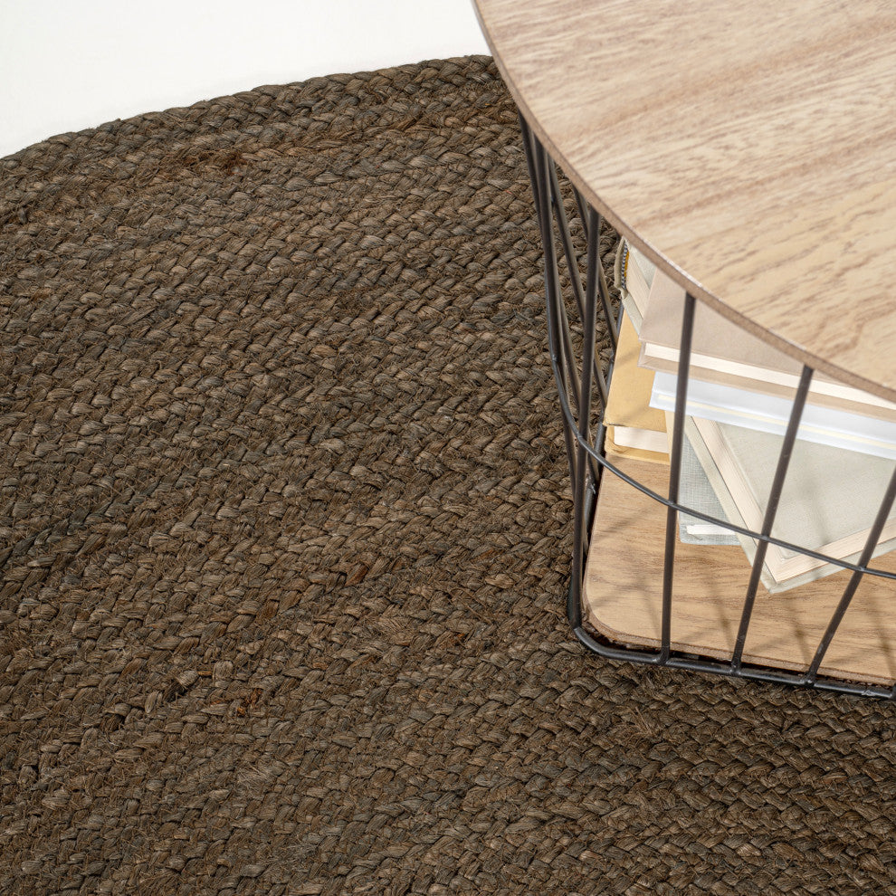 Zara Braided Coastal Cottage Round Jute Brown 6'' Round Area Rug