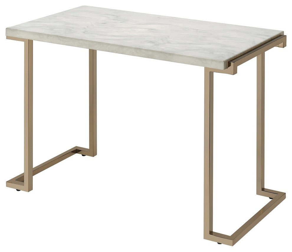 44" Faux Marble And Metal Sofa Table