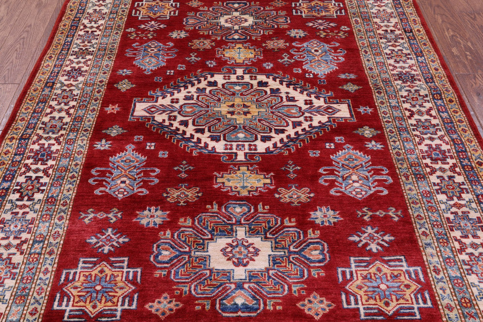 4' 10" X 6' 5" Geometric Super Kazak Handmade Wool Rug - Q12844