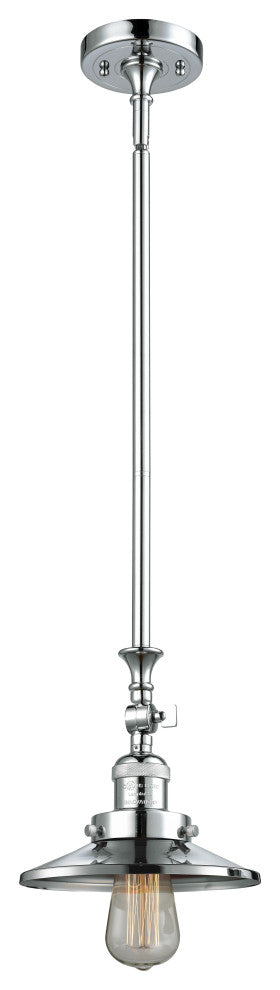 1-Light Railroad 8" Mini Pendant, Polished Chrome
