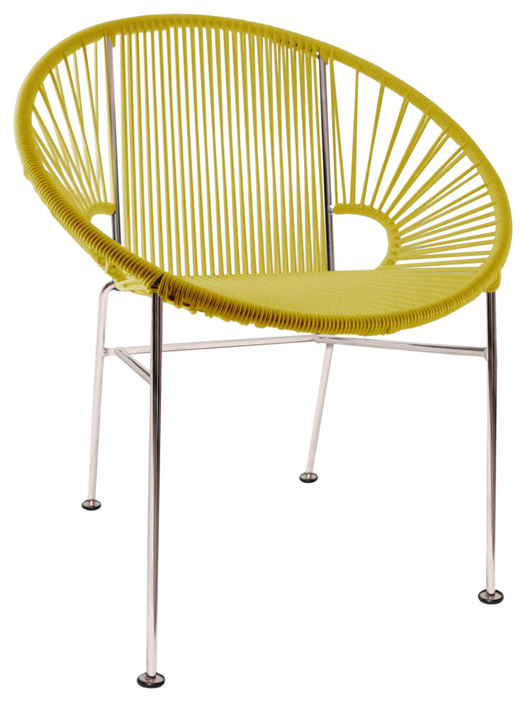 Concha Indoor/Outdoor Handmade Dining Chair, Yellow Weave, Chrome Frame