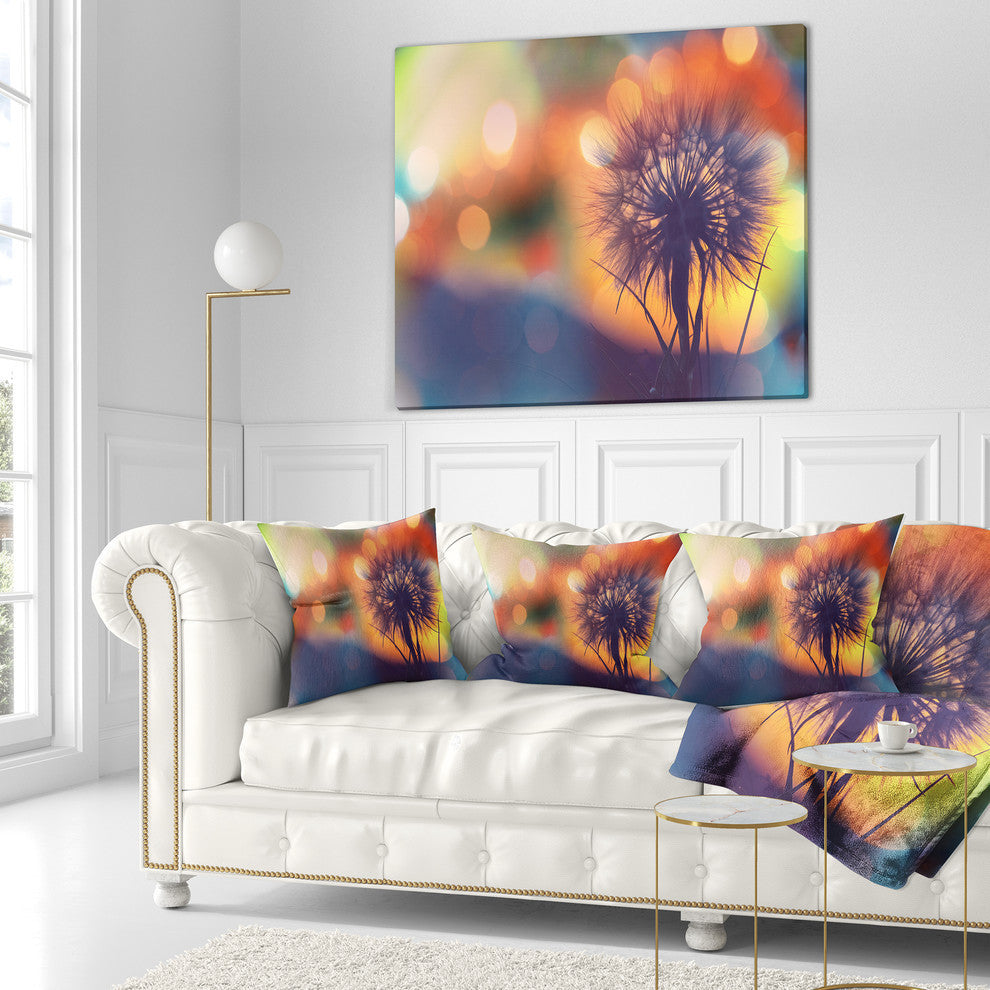 Dandelion Flower On Orange Background Floral Throw Pillow, 18"x18"