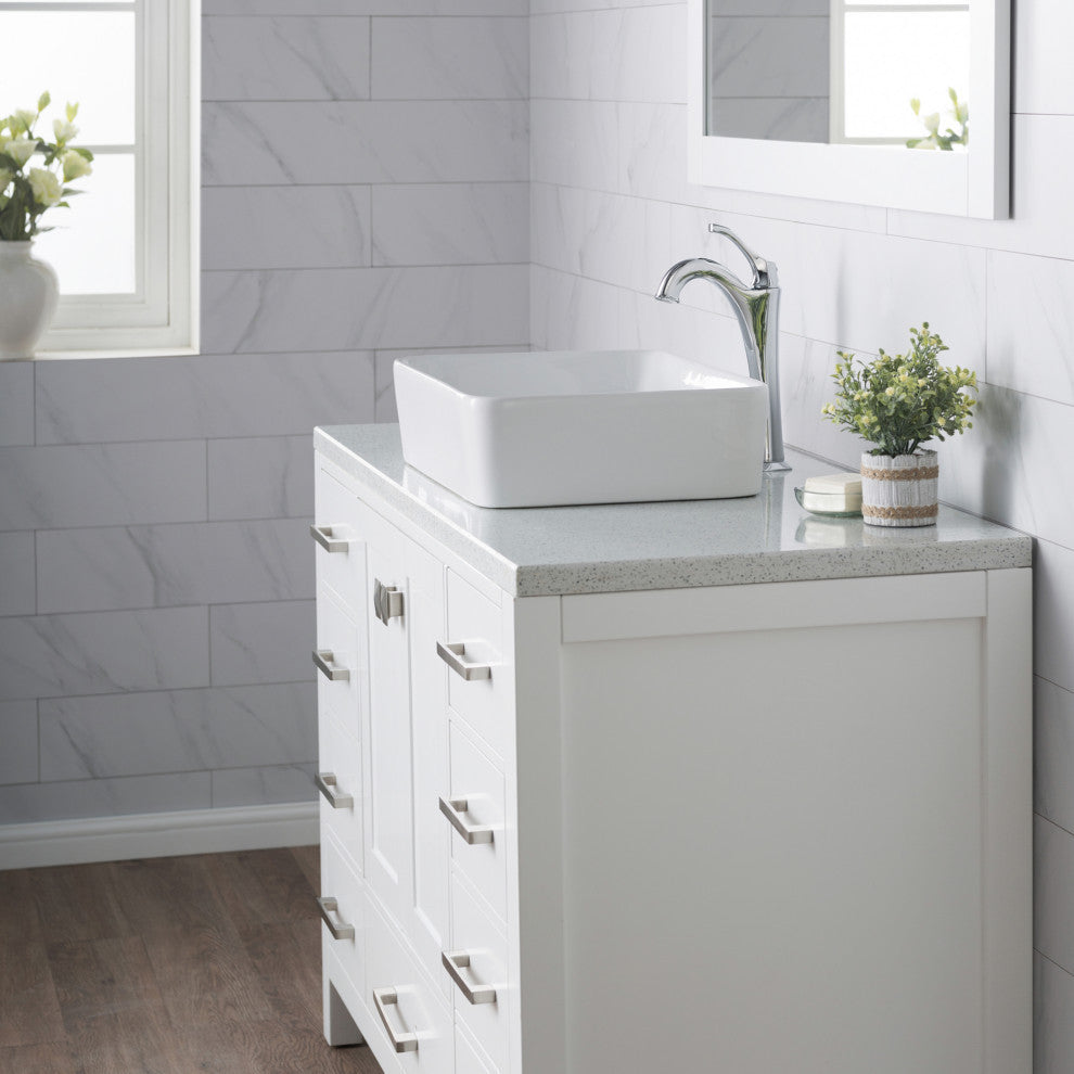 Elavo Rectangle Ceramic Vessel Sink, Bathroom Arlo Faucet, Drain, Chrome