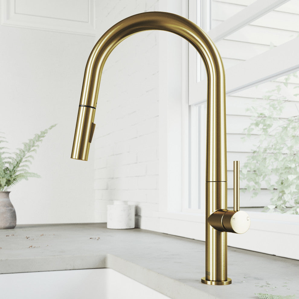 VIGO Greenwich 18" H Single Handle Pull-Down Sprayer Kitchen Faucet, Matte Brushed Gold, No Sensor, Without Extras