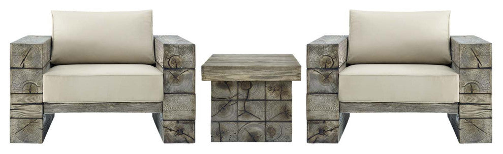 Manteo Rustic Coastal Outdoor Patio Sunbrellaï¿½ 3 Piece Set Light Gray Beige
