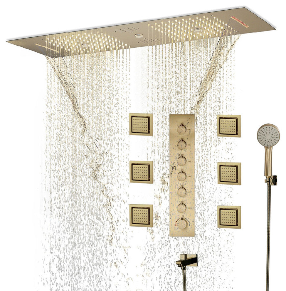 LED Mist Shower System With Hand Shower, Style F - Touch Panel Light