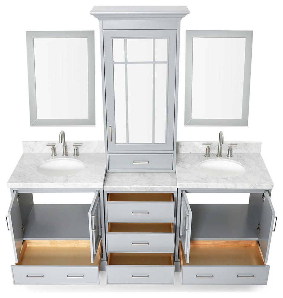 Ariel Stafford 85" Rectangle Sinks Bath Vanity Carrara Marble Espresso