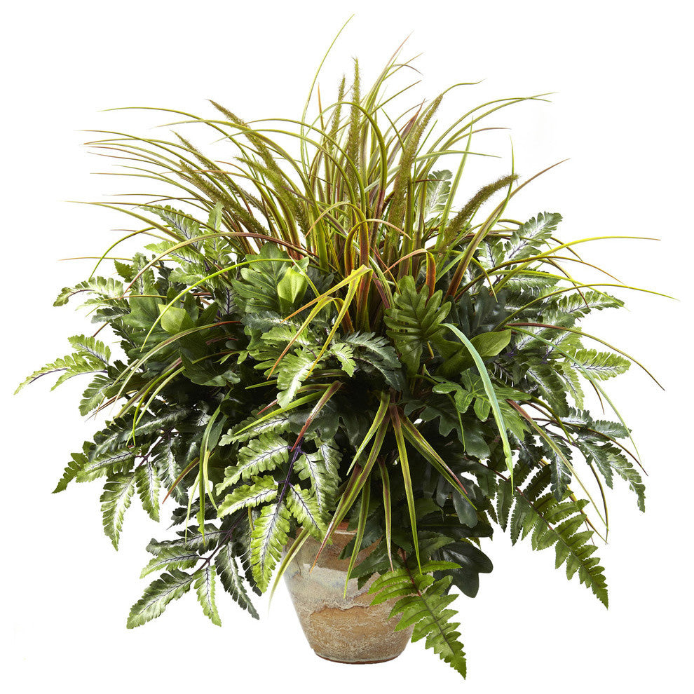 Mixed Greens and Grass With Ceramic Planter