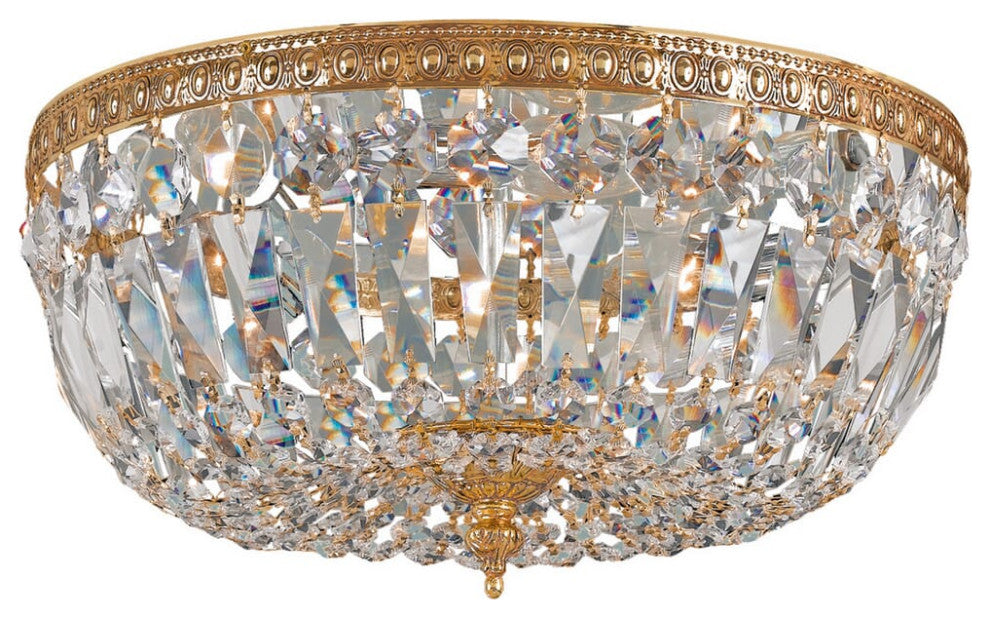 3-Light 12" Ceiling Light in Olde Brass with Clear Spectra Crystals