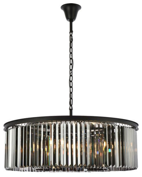 Elegant Lighting 1238G43-SS/RC Sydney 10 Light 44"W Crystal Drum - Matte Black