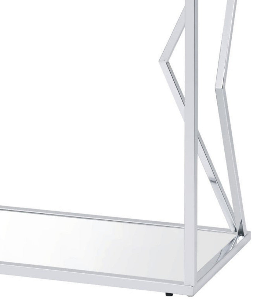 Benzara BM250392 Sofa Table With Glass Top and Bottom Shelf and Accent, Silver