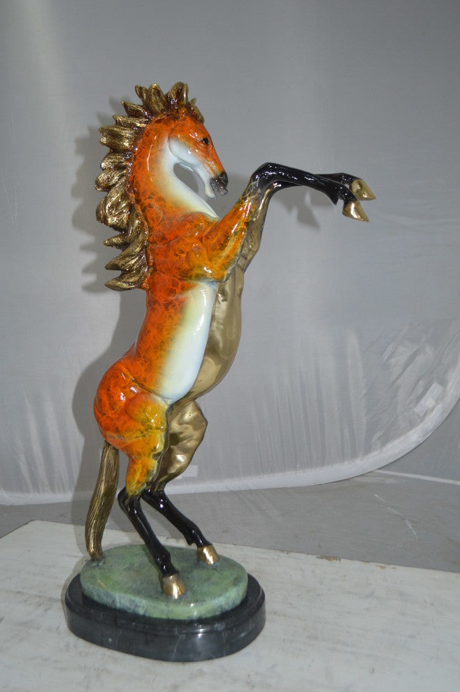 Horse on a Marble Base Bronze Statue - Size: 20"L x 8"W x 27"H.