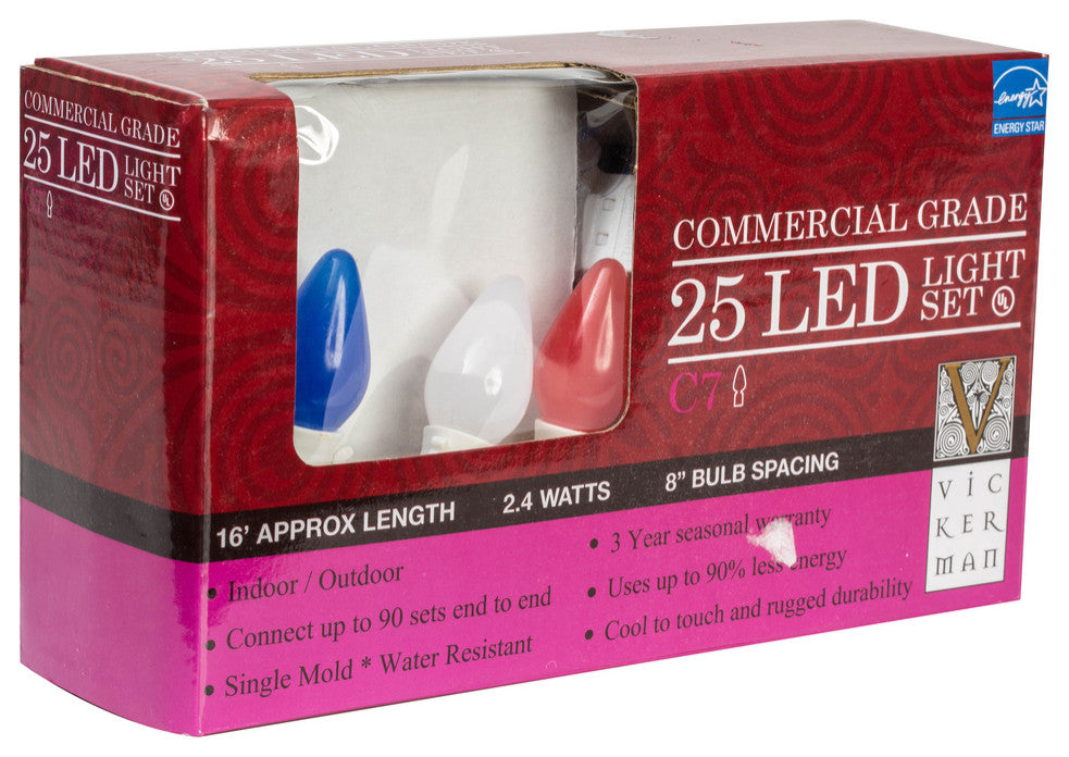 Vickerman X8Wc761 25 Red-White-Blue C7 Led With Wire, 16' Christmas Light Strand