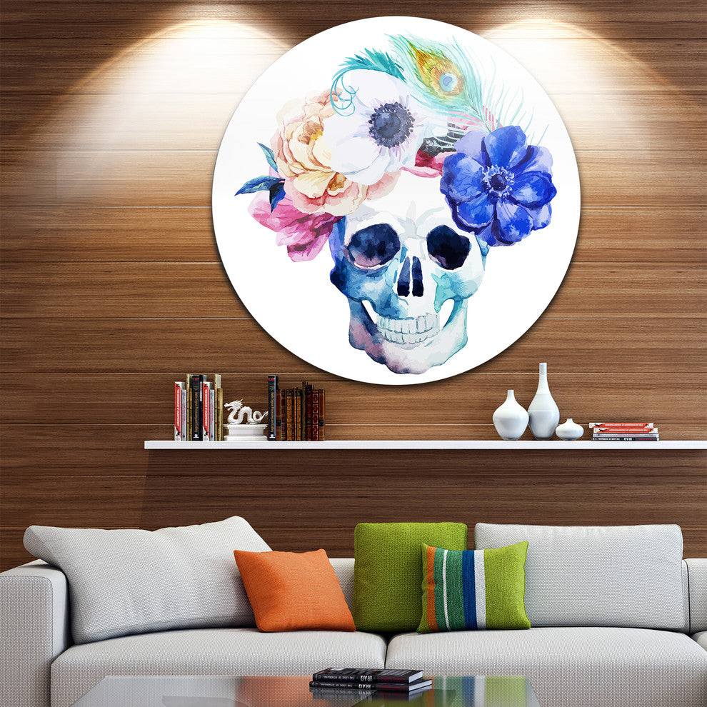 Anemones And Scull, Floral Digital Disc Metal Wall Art, 11"