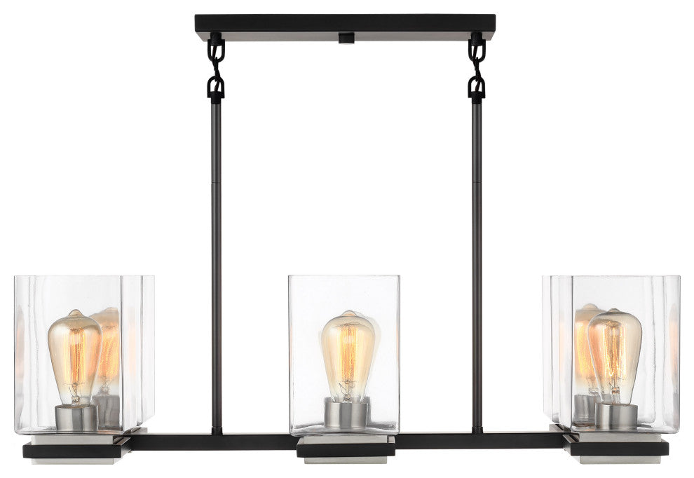 Crossroads 6-Light Island Pendant, Matte Black With Clear Glass