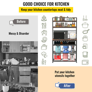 VEVOR Kitchen Bakers Rack with Cabinet 6-Tier Storage Shelf Rack 11 Hooks 65"H