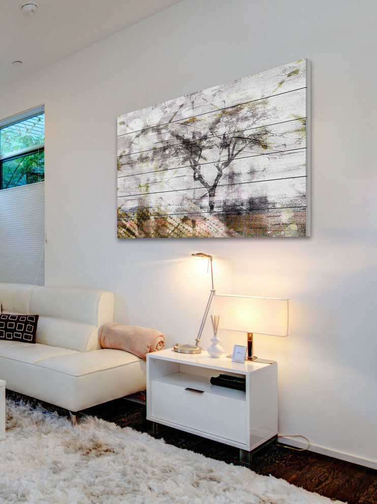 "Faded Tree" Print on White Wood, 36"x24"