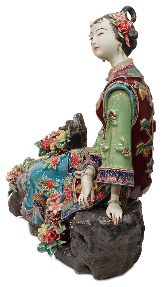 Chinese Porcelain Figurine, Shi Wan Lady with Cherry Blossoms