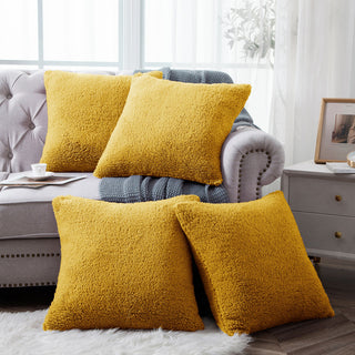 Sherpa Pillow Shell 4 Piece Set, Lemon Curry, 20" X 20"